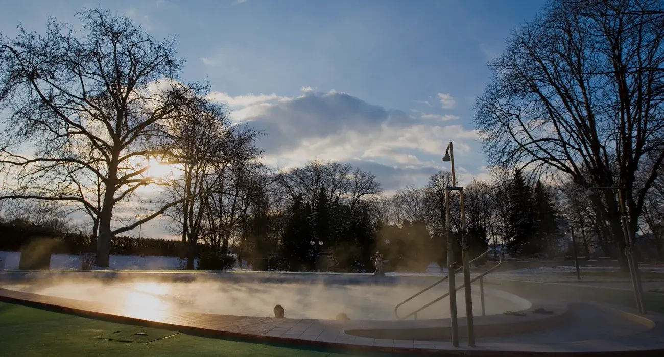 Steaming thermal pool in the Piešťany spa park